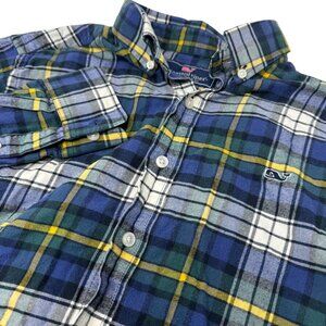 Vineyard Vines‎ Slim Fit Whale Shirt Flannel Size Medium Blue Plaid Long Sleeve